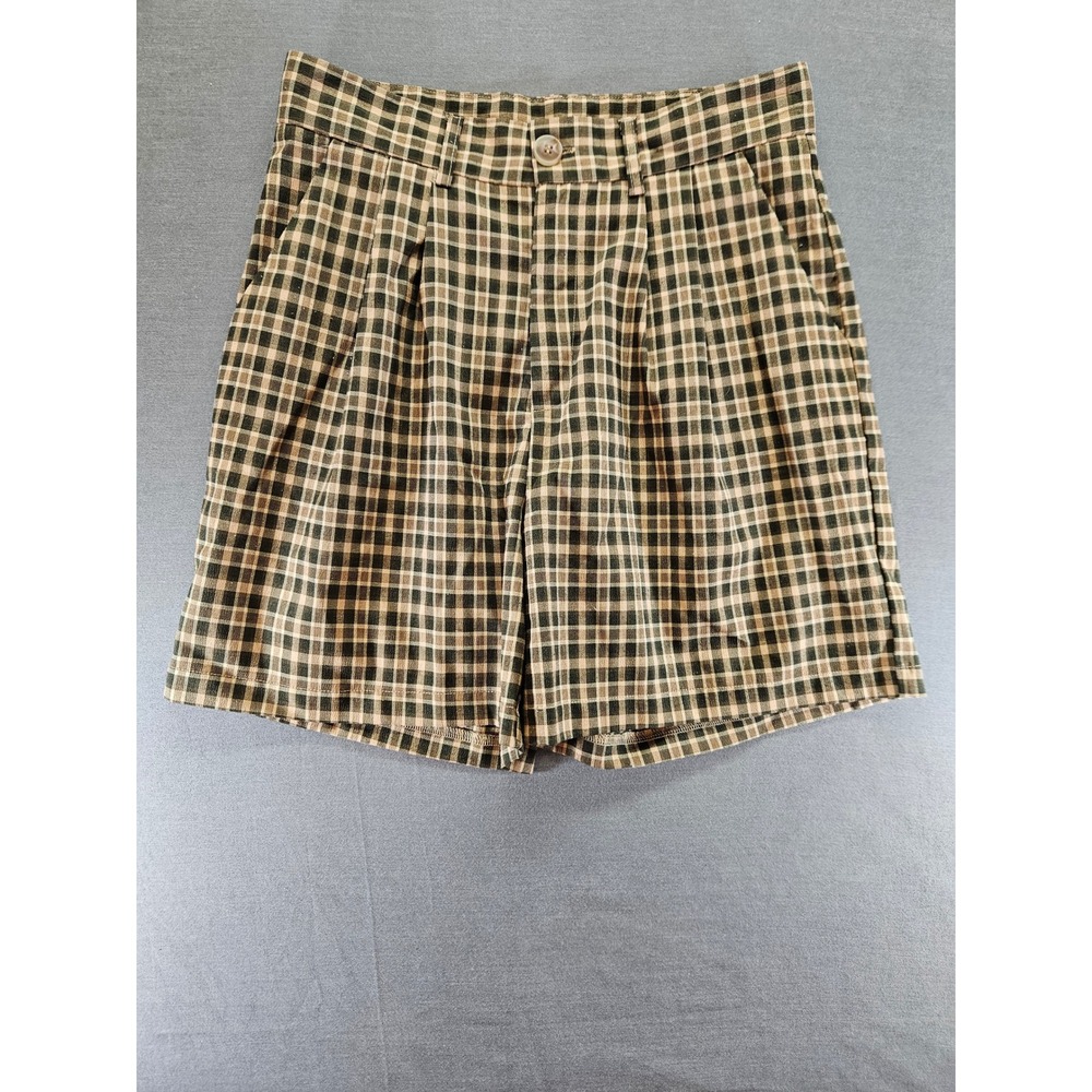 DAZY Brown Plaid High Waisted Pleated Shorts Size Large Dark Academia Preppy